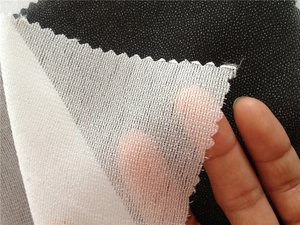 Trắng/đen Trung Quốc xingyan 100% Polyester dệt nóng chảy dính đàn hồi Organza may <span class=keywords><strong>interlining</strong></span> với <span class=keywords><strong>PES</strong></span> lớp phủ - Product Image 4