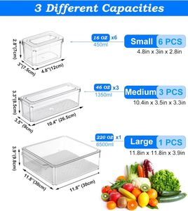 Fridge Organizers 10 Pcs Set Rectangle Clear PET Bpa-Free Airtight Stackable Multi-functional Injection Molded <b>Kitchen</b> <b>Storage</b> - Product Image 2