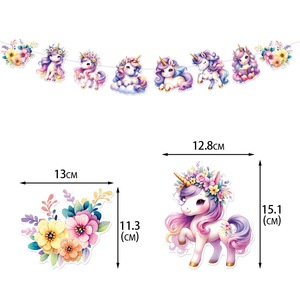 Bannière d'<span class=keywords><strong>anniversaire</strong></span> sur le thème de la <span class=keywords><strong>licorne</strong></span> sur fond floral moderne Vaisselle et décorations de fête Fourniture - Product Image 4