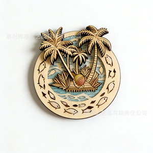Imanes de Refrigerador con Diseño de Isla de Madera, Diseño 3D de Casa de Árbol de Coco, Recuerdos Creativos de Madera, Estilo Costero - Product Image 3