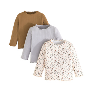 Ropa para Niños, Conjunto de Tres Piezas con Blusa Casual de Flores para Bebé Niña, Camiseta de Manga Larga para Recién Nacido, 100% Poliéster - Product Image 1