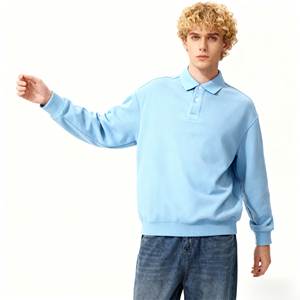 Premium Best Seller Business Casual Light <strong>Blue</strong> Men's <strong>Polo</strong> <strong>Sweatshirt</strong>, Textured Fabric <strong>Polo</strong> Men's Shirt - Product Image 1