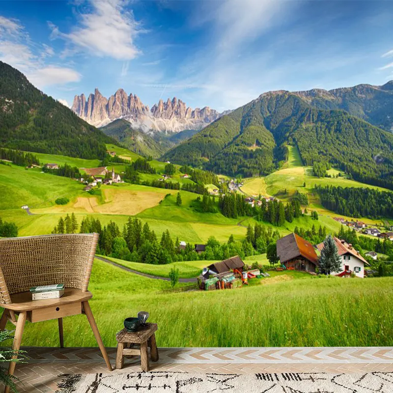 3D thiên nhiên phong cảnh hình nền khách sạn phòng ngủ tuyết núi đồng cỏ phong cảnh Mục Vụ bức tranh tường phòng khách sofa Nền Tường Vải