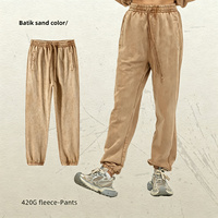 Celana Jogger Fleece 420GSM Bahan Katun 100% Bernapas, Pewarna Lilin, Vintage Washed, Streetwear
