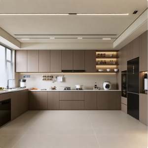 Ensemble de meubles de cuisine modernes en bois à assembler avec îlot de rangement, comptoir et robinet - Product Image 1