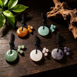 <span class=keywords><strong>Porte</strong></span>-clés pendentif disque rond en cristal pour femme, avec pierre naturelle quartz rose, cordon tressé et <span class=keywords><strong>pompon</strong></span>, breloque pour voiture et sac, cadeau <span class=keywords><strong>porte</strong></span>-bonheur - Product Image 2