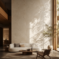 Dalle en pierre frittée beige Portland grand format 1200x2800mm avec traces fossiles pour mur, sol et plan de travail
