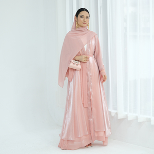 Nuovo Abaya Dubai 2024 rivedibile Abaya un lato Chiffon un lato Shinny poliestere aperto Abaya donna abito musulmano <span class=keywords><strong>abbigliamento</strong></span> islamico - Product Image 3