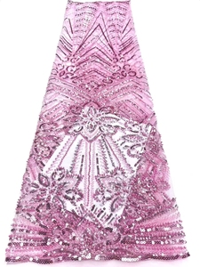 Tissu en dentelle verte perlée en gros avec sequins, tissu en dentelle fleurie avec perles et nacre pour robes de <span class=keywords><strong>mariée</strong></span> et de soirée - Product Image 2