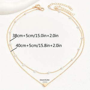 Collier rétro à double couche superposé, collier à pendentif en <span class=keywords><strong>faux</strong></span> perle en forme de cœur pour femmes, cadeau idéal pour les filles - Product Image 4