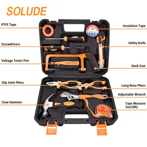 SOLUDE 홈 수리 도구 세트, 12 조각 톱 펜치 세트 일반 가정용 도구 세트 플라스틱 도구 상자 보관 케이스