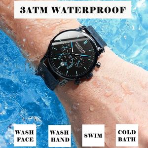 POEDAGAR 632 Montre-bracelet pour homme en maille, nouvelle montre à quartz, étanche, chronographe, acier inoxydable, date luminescente, montre de sport - Product Image 6