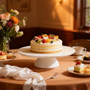 Support à gâteau rond en céramique décoratif sur pied haut pour restaurant, <span class=keywords><strong>anniversaire</strong></span>, mariage, présentation de cupcakes, plateau à gâteau, assiette à dessert - Product Image 2