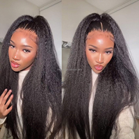 Perruque sans colle 13x4 HD Lace Frontal en cheveux brésiliens vierges naturels, lisses et crépus, 100% cheveux humains, pour femmes noires