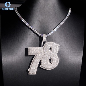 Pendentif personnalisé avec n'importe quel numéro, entièrement serti de moissanite, en argent sterling 925 massif plaqué or, moissanite VVS, bijoux hip-hop - Product Image 5
