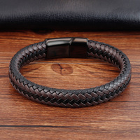 Alin Fermoirs magnétiques en acier inoxydable marron foncé Bracelets en cuir à double couche pour hommes