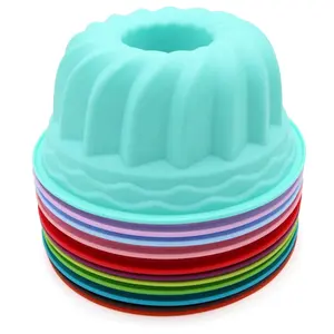 Loyang kue Bundt silikon 9.6 inci, wajan untuk cetakan kue Jello tanpa lengket bergalur