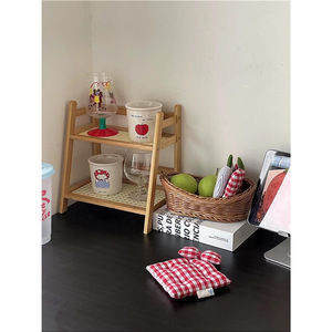 Étagère de rangement double couche en bois, 27x18.5x29cm, pour vaisselle, salon, type rectangulaire, multifonctionnel - Product Image 4