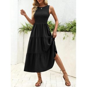 Vestido Largo Casual de Verano para Mujer, Sin Mangas, Cuello Redondo, Estilo Bohemio, con Volantes, para Playa, Tejido Transpirable - Product Image 3