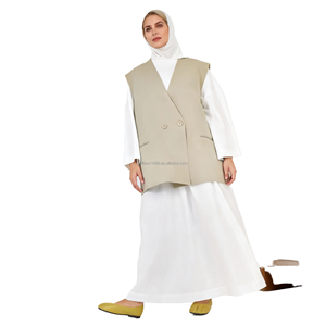 Blazer sans manches à motif uni, respirant, modeste, longueur totale, style élégant et décontracté, pour femmes musulmanes, coupe ample, ensembles pour les journées d'automne - Product Image 1