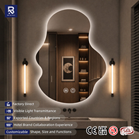 Miroir de salle de bain LED de luxe, sans cadre, en forme de nuage irrégulier, rétroéclairé organique, intelligent, anti-buée, pour projets hôteliers, taille personnalisée, vente en gros