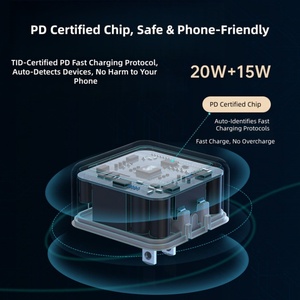 Chargeur rapide <span class=keywords><strong>USB</strong></span>-<span class=keywords><strong>C</strong></span> double port 40W 5V/3A 15A PD avec prise US/EU pour téléphone portable, ordinateur portable, écouteurs, design pliable et rétractable pour les voyages - Product Image 5