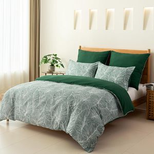 Motif de feuilles tropicales 3 pièces housse de <span class=keywords><strong>couette</strong></span> verte ensemble de literie en microfibre de polyester doux 100% avec 2 taies d'oreiller - Product Image 1