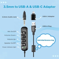 Ev ofis konferans Online Video toplantıları, müzik, oyun için X2D-S MM ila 3.5 ve USB-A adaptör ile USB-C kablolu kulaklık
