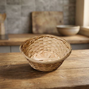 Panier de rangement rond écologique 100% bambou avec doublure en tissu de coton non blanchi, décoration intérieure - Product Image 5