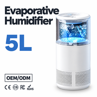 Humidificateur évaporatif 5L sans brume, remplissage par le haut, contrôle intelligent de l'humidité pour la maison et le bureau, OEM ODM