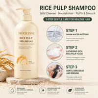Supports personnalisés OEM ODM RTS – Shampoing et après-shampoing à la pulpe de riz 500 ml – Gel anti-démangeaisons et contrôle du sébum – Kit de soins capillaires pour adultes
