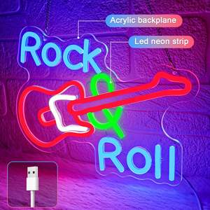 Letrero de neón de guitarra <span class=keywords><strong>Rock</strong></span> <span class=keywords><strong>and</strong></span> <span class=keywords><strong>Roll</strong></span>, letreros de neón para decoración de pared, luz de neón <span class=keywords><strong>LED</strong></span> de decoración de guitarra para sala de música luces de neón personalizadas - Product Image 2