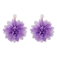 Pendientes florales de verano Diseño de moda Casual Holiday Fabric Pendientes de perlas Pendientes de flores de poliéster hechos a mano