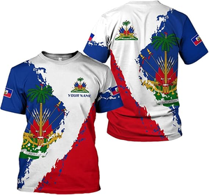 Wholesale Custom Haitian Flag T-Shirt Polyester Fabric Short Sleeve Haiti T-Shirt for Men &amp; Women Haitian <strong>Pride</strong> <strong>Tshirt</strong> - Product Image 4