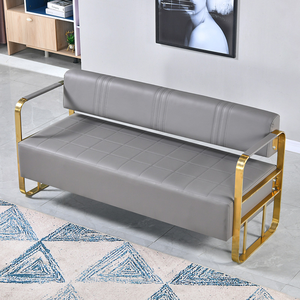 Sillas de espera para barbería, peluquería, tienda de ropa, área de relajación, sofá de acero inoxidable chapado en oro, área de espera. - Product Image 3