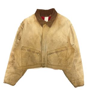 Veste courte en toile de coton vintage, personnalisée en usine, avec col camouflage, effet délavé, doublure rouge et rembourrage en coton - Product Image 1