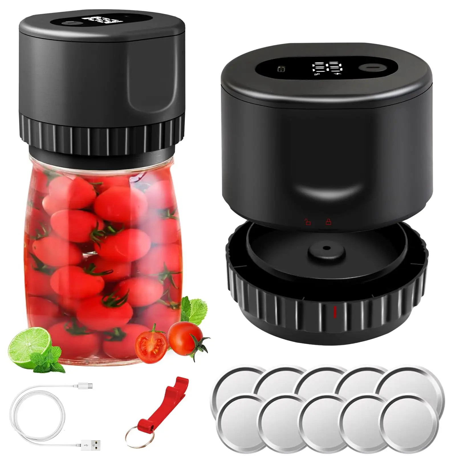 Kit de scellage sous vide Scellant sous vide électrique Mason Jar Scellant sous vide pour bocaux Mason avec bouche large et régulière avec ouvre-boîte