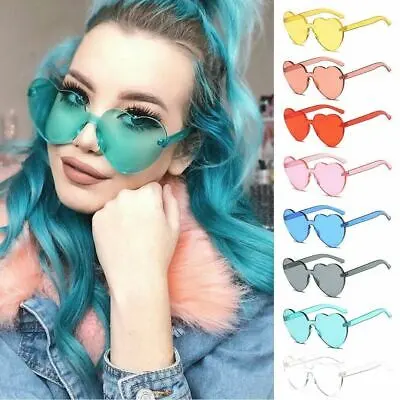 Trendy Fashion Rimless Wedding Favors Color Party Eyewear Love Heart Shaped Sunglasses Women Brand Designer Heart Sun Glasses