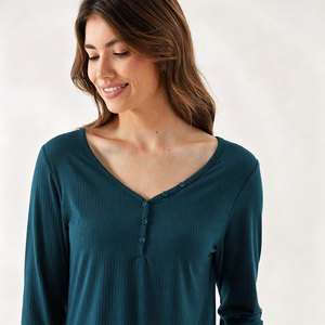 Pyjama en viscose de bambou tricoté uni pour femme, vêtements de nuit respirants, vêtements de nuit personnalisés, vêtements de nuit et de détente pour la maison - Product Image 2