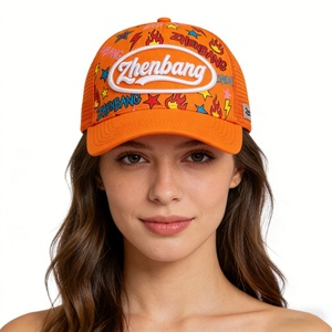 Casquettes de camionneur personnalisées en sublimation graffiti orange, broderie 3D en relief, vente en gros, unisexe, streetwear, maille tendance - Product Image 6
