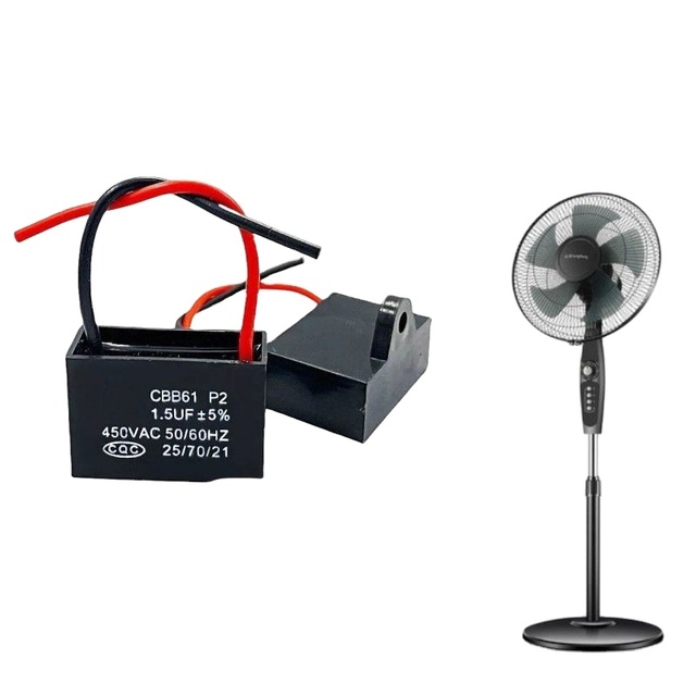Universal 1.5μF Oscillating Fan Capacitor for Motor Start Boost Low-Speed Assistance Metal Case CBB61 Polypropylene Capacitor