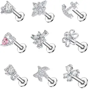 Rhinestone Starfish Snowflake Anchor Heart Stainless Steel Earrings For Girl Women