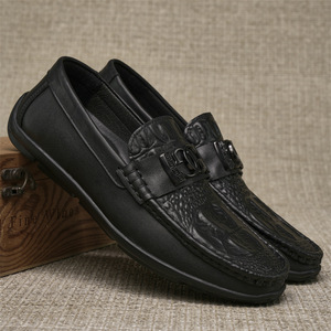 Mocassins en cuir véritable pour homme, bout rond, à enfiler, semelle en caoutchouc antidérapante, chaussures décontractées pour affaires - Product Image 2