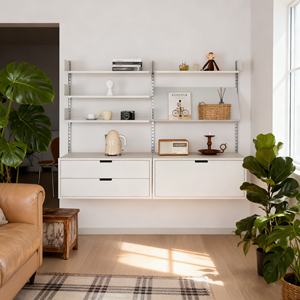 Oturma odası için ayarlanabilir parça Post ile beyaz çelik yüzen duvar modüler raf sistemi kıyafet dolabı-5 katmanlı Modern tasarım - Product Image 4