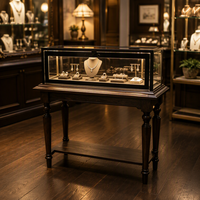 Vitrine à bijoux en bois avec éclairage LED, présentoir verrouillable en verre trempé pour comptoir de vente au détail, meuble de présentation vintage