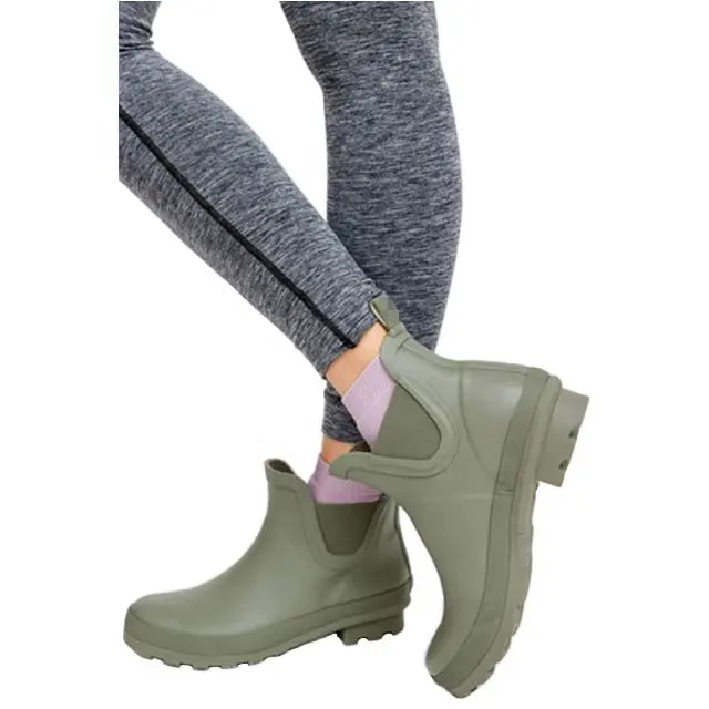 Fashion Adult Ladies Waterproof Oem Ankle Wellies Chunky Heels And Elasticated Panels Rain Boots For Woman