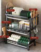 Étagère de rangement de cuisine multicouche - Égouttoir à vaisselle en acier inoxydable épaissi, plateau amovible pour bols, assiettes, ustensiles, comptoir