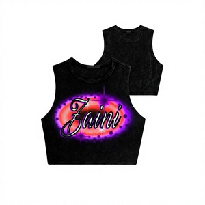 240 GSM Premium Cotton Jersey Black Vintage Wash Crop <b>Top</b> Shirt Soft Feel DTG Print Custom Logo Women Summer Slim Fit - Product Image 1