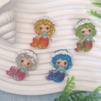 100 piezas de dijes de resina planos con purpurina de sirena y océano, estilo caricatura, para slime, horquillas DIY, decoración de teléfonos móviles y fabricación de joyas
