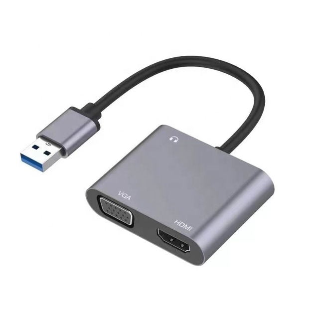 2 in 1 USB 3.0 to HDMI and VGA Video AV and 3.5mm Audio Converter Adapter for PC to Monitor HDTV Projector Etc